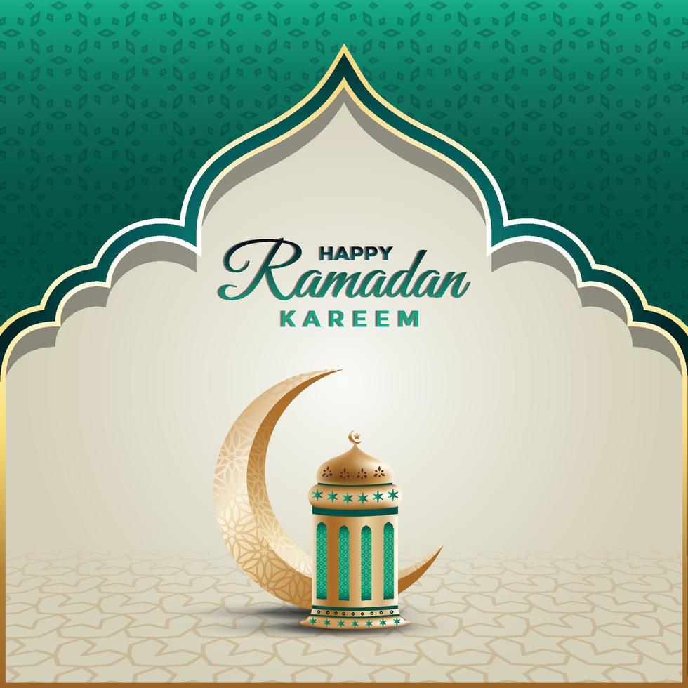 Islamic ramadan greeting card design with crescent lantern template vector