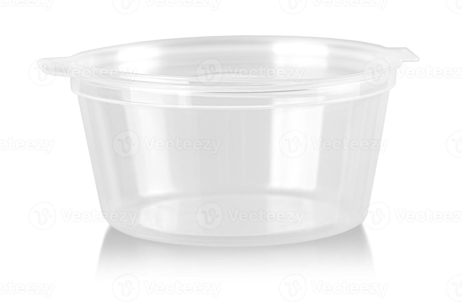 Empty plastic container isolated on white background photo