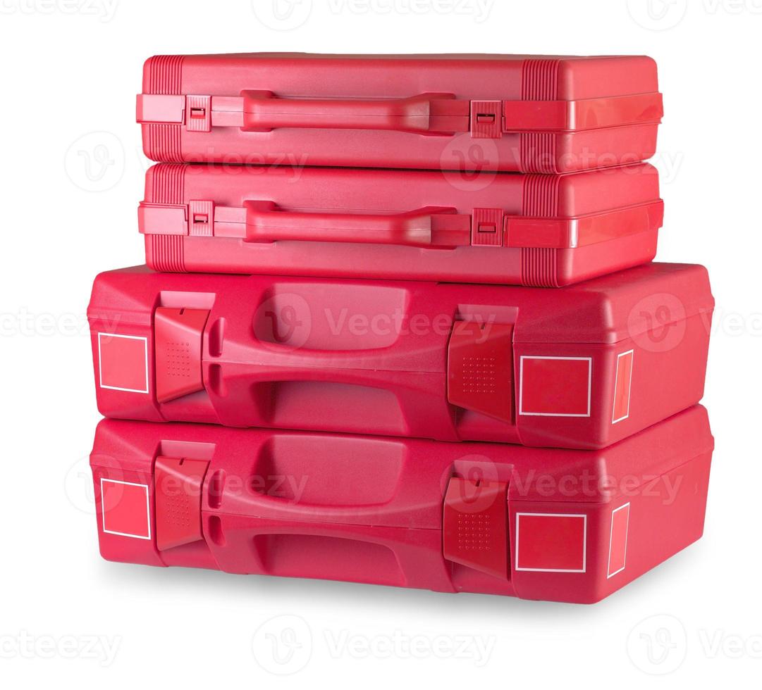 red cases with the scientific equipment on white background photo