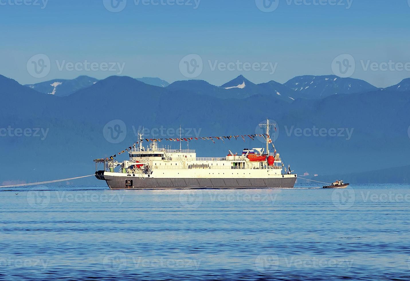 rescue ship in the Avacha Bay of the Pacific ocean. Selective focus photo