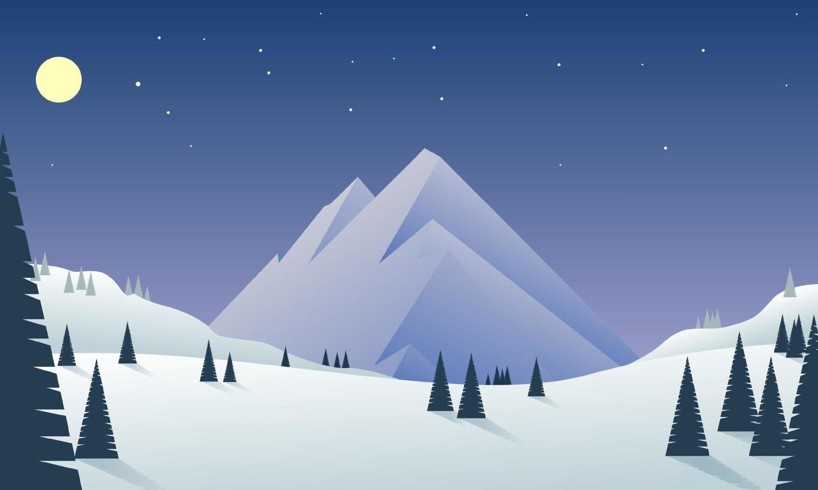 night landscape with mountain and moon. Vector illustration.