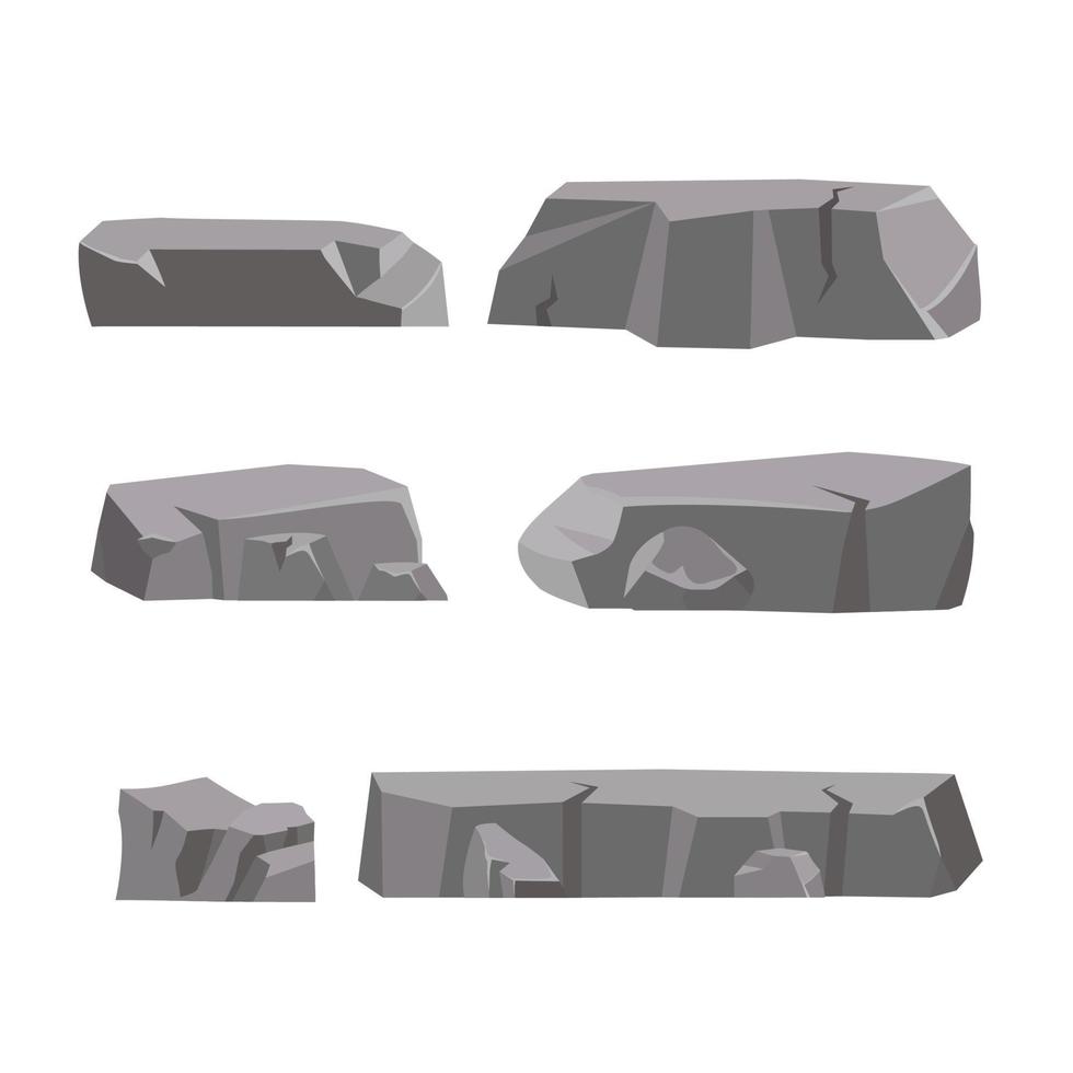 Rock stone set cartoon. Stones and rocks in isometric 3d flat style. Set of different boulders. vector