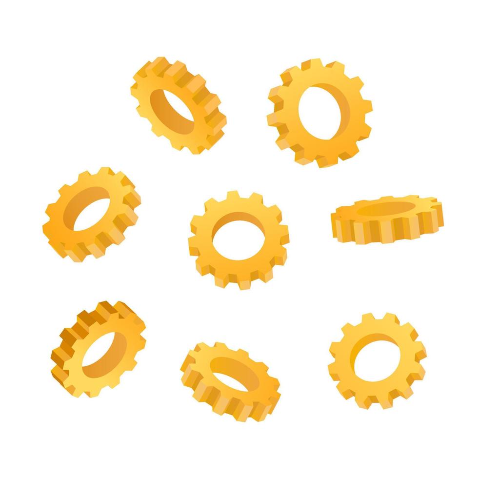 Vector gear collection. Golden color gears set.