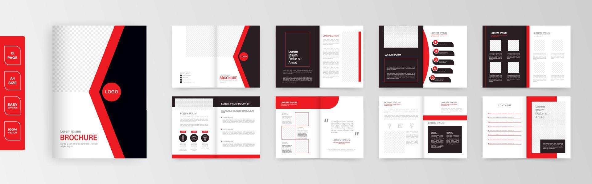 A4 size 16 page Brochure creative design. Multipurpose template with cover, back and inside pages. Trendy minimalist flat geometric design. Vertical a4 format vector