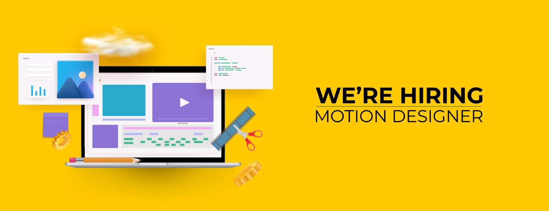 We re Hiring video editors. Job Recruiting Concept. 3D Vector