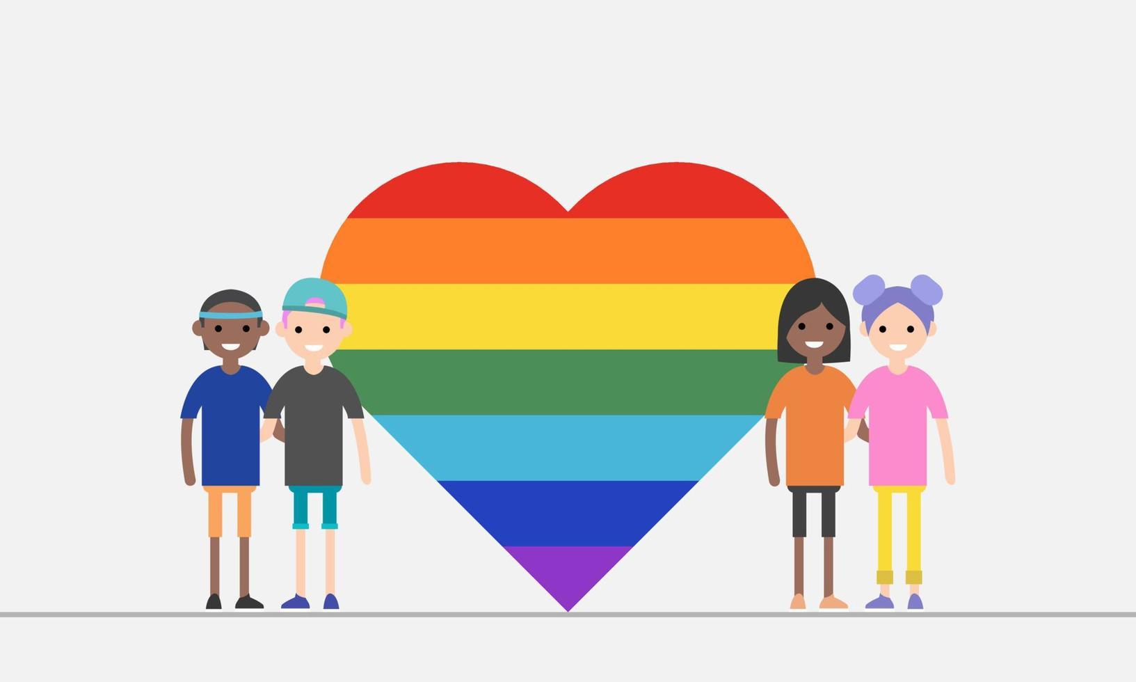 conjunto de ilustraciones vectoriales planas de la familia lgbt. dibujos animados feliz familia lgbt colección de personas gays lesbianas bisexuales pareja padre carácter e hijos adoptados, crianza de adopción de arco iris aislado en blanco vector