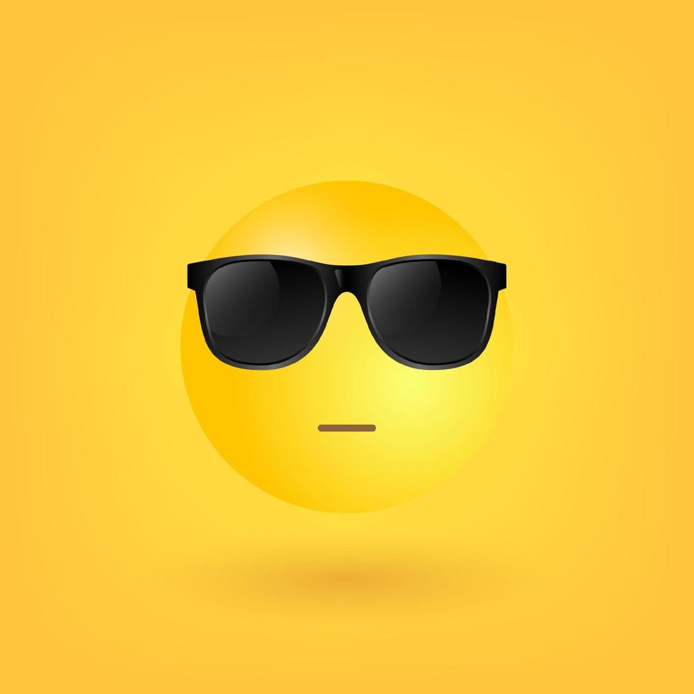 Cool sunglasses emoticon isolated on white background. Emoji 3d design for social media, web, print, apps. Vector illustration.