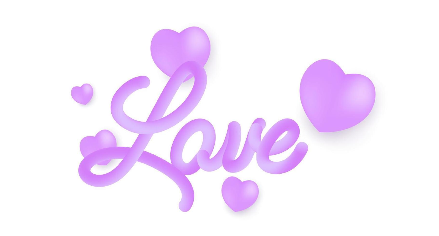 Love 3d line text. Vibrant gradient blended fluid love word. Smooth 3d line text for Valentine Day. Creative purple calligraphy concept. Abstract smooth form design. Vector illustration.