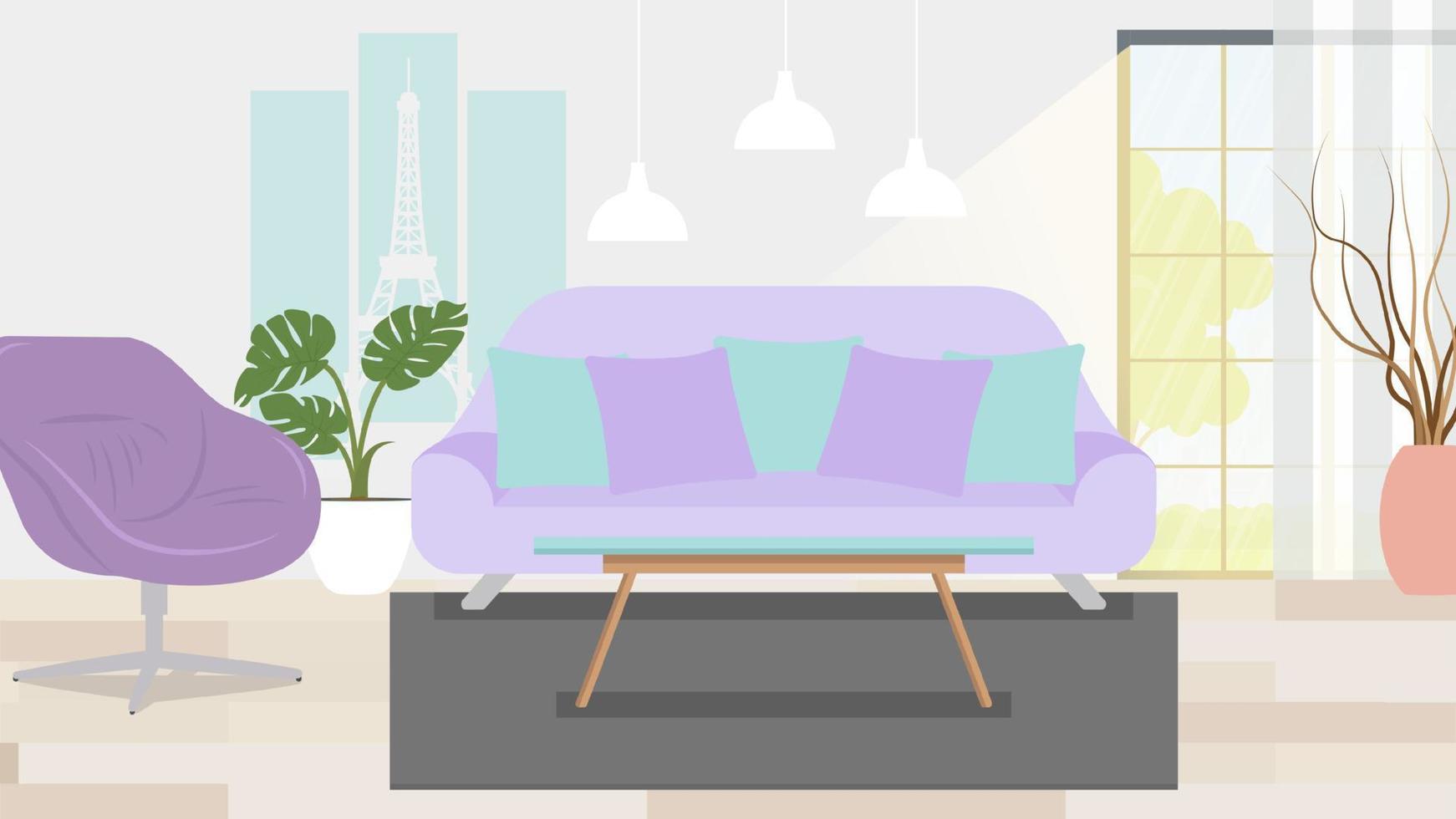 Home interior. Interior design of a living room for web site, print, poster, presentation, infographic. Flat design illustration. EPS 10 vector file.