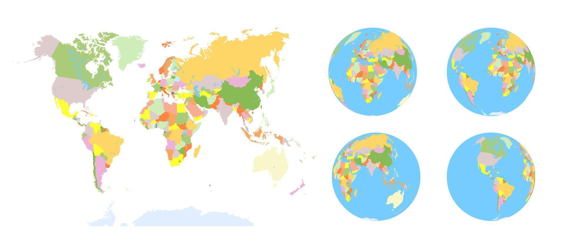 Earth globe. World map set. Planet with continents.Africa Asia, Australia, Europe, North America and South America vector