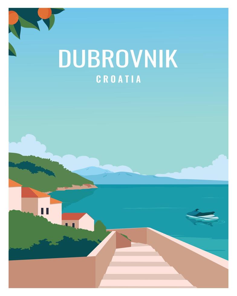 Dubrovnik city of Croatia vector Illustration Background. Travel to Croatia Europe. Flat Cartoon Vector Illustration in Color Style for poster, postcard, art print.