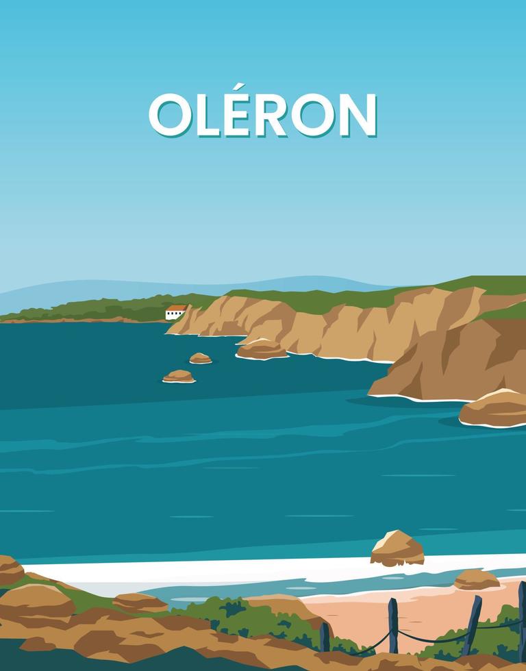 Landscape Coast island Oleron in France. Vector illustration with minimalist style suitable for poster, postcard, art print.