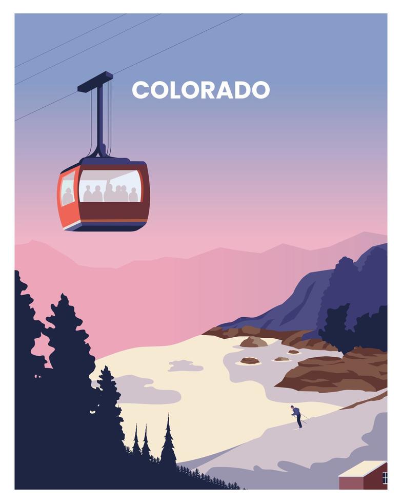 puesta de sol en colorado con telesilla. viajar a colorado estados unidos. paisaje de fondo. ilustración vectorial con estilo minimalista adecuado para afiches, postales, impresiones artísticas. vector