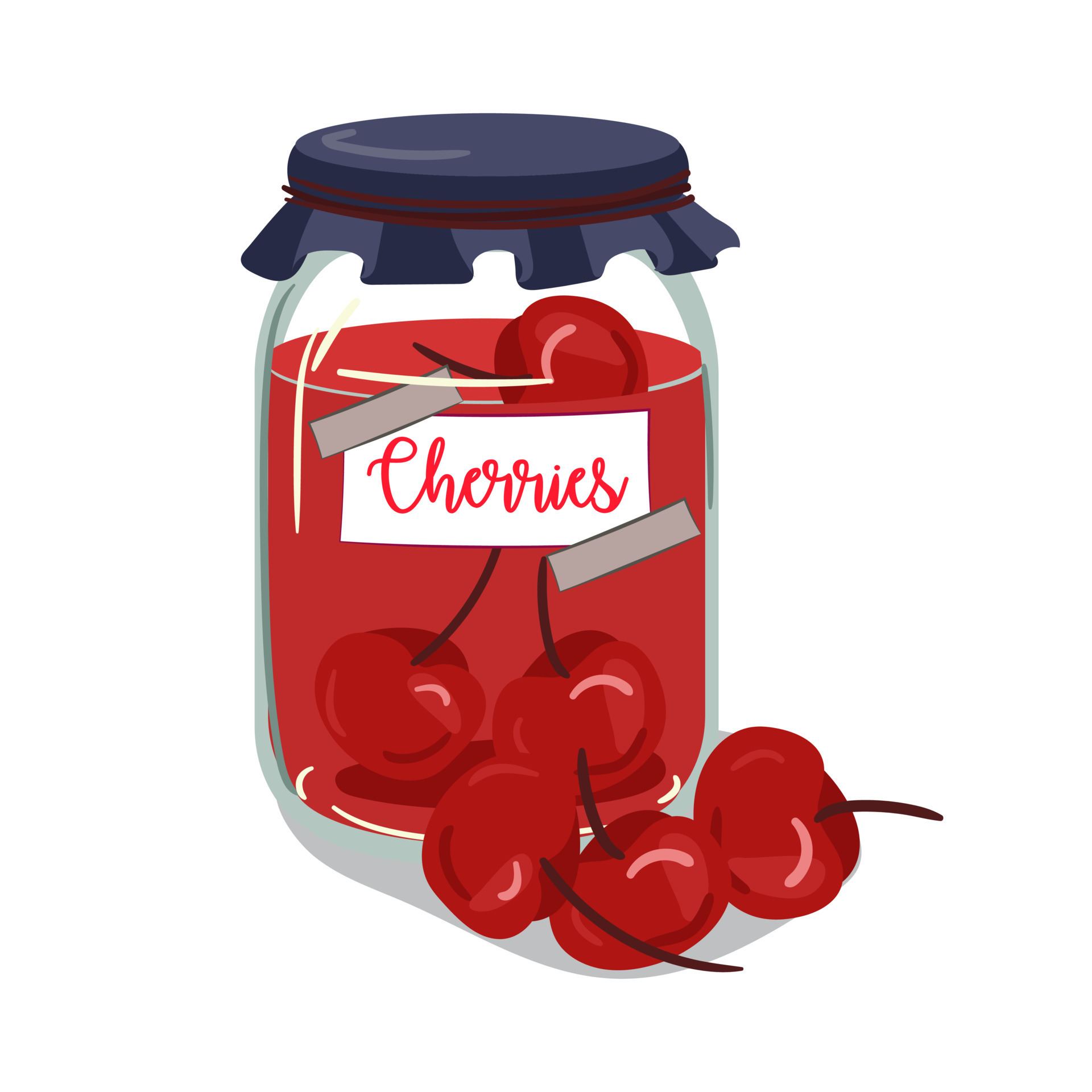 A jar of cherry jam is a cute vector illustration. Vintage glass