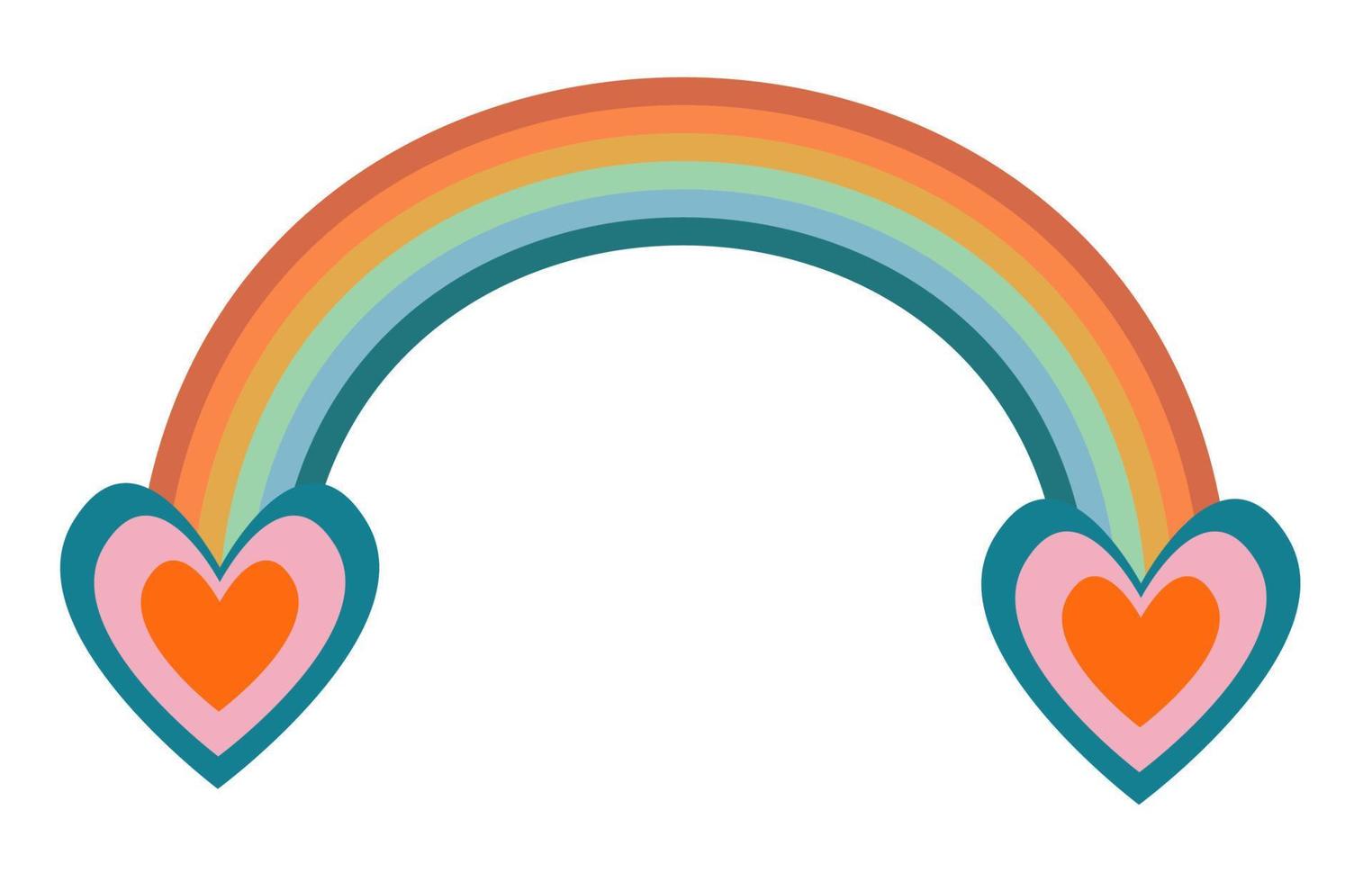 Geometric simple illustration with colourful stripy rainbow. Flat vector design.