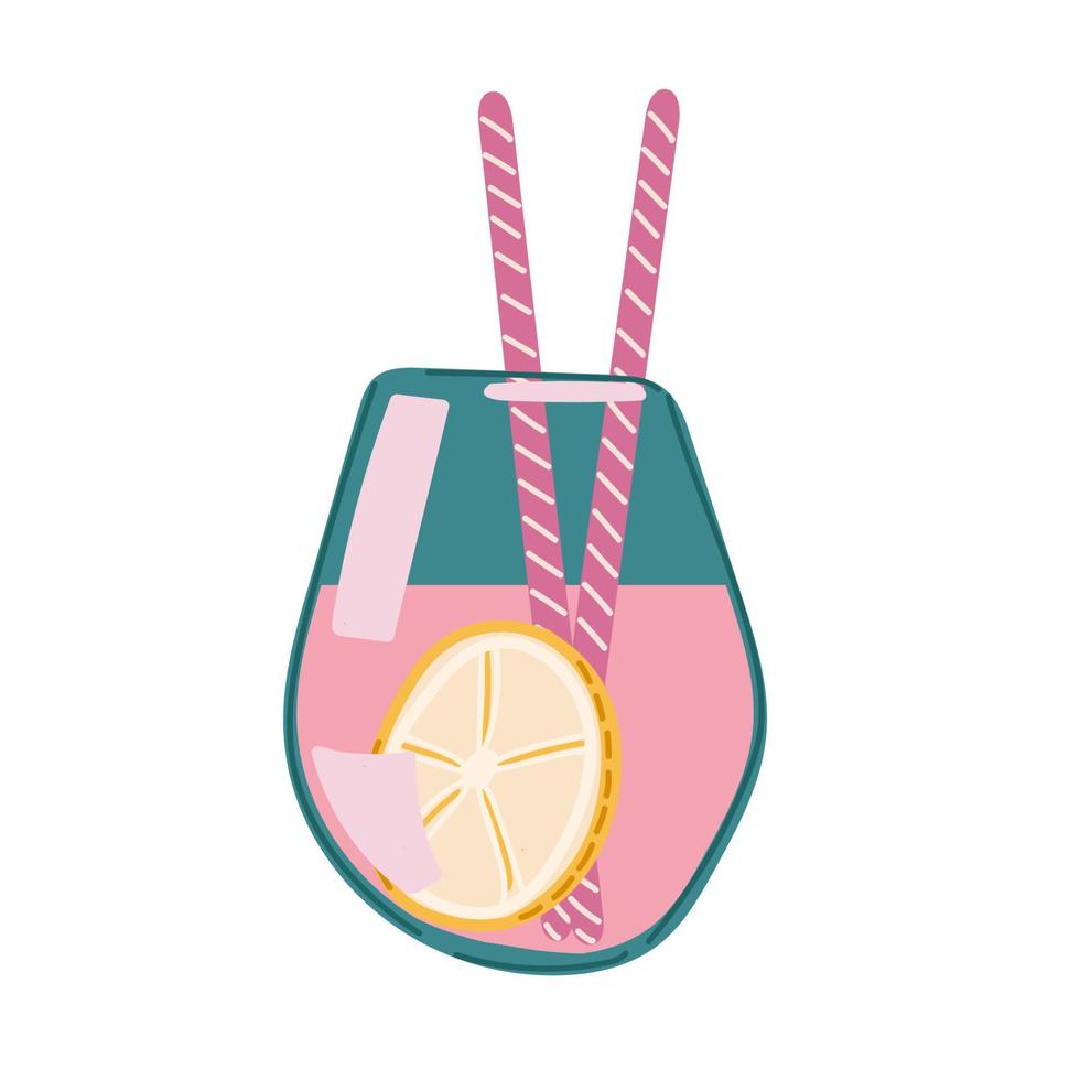 Valentine s Day cocktail with lemon. Glass icon. Vector illustration.