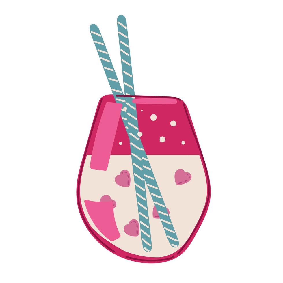 Valentine s Day cocktail with strawberries. Glass icon. Vector illustration.