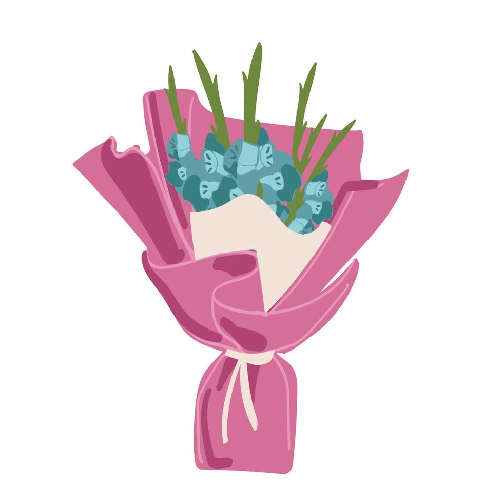 Flower bouquet isolated on background. Bunch of roses, petal of pink tulip. Gift for wedding, holiday concept. Vector flat design