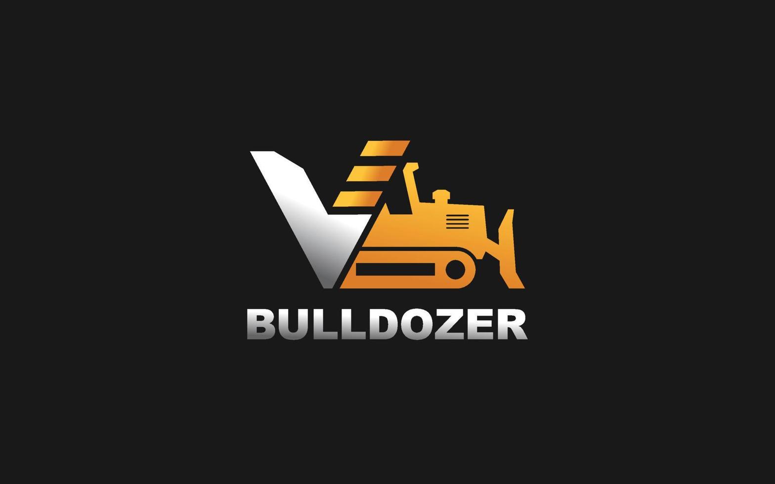 V logo DOZER for construction company. Heavy equipment template vector illustration for your brand.