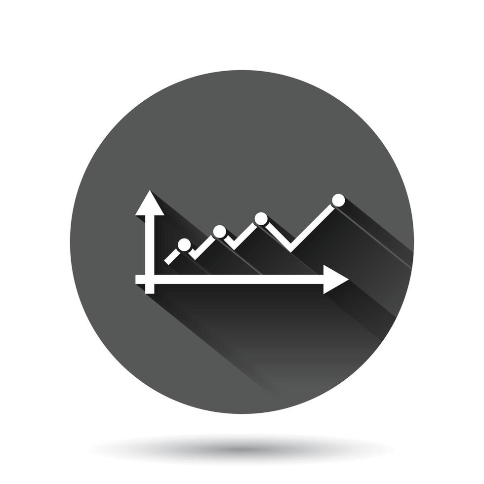 Market trend icon in flat style. Financial growth vector illustration on black round background with long shadow effect. Increase circle button business concept.