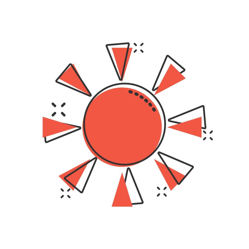 Sun icon in comic style. Sunlight cartoon sign vector illustration on white isolated background. Daylight splash effect business concept.