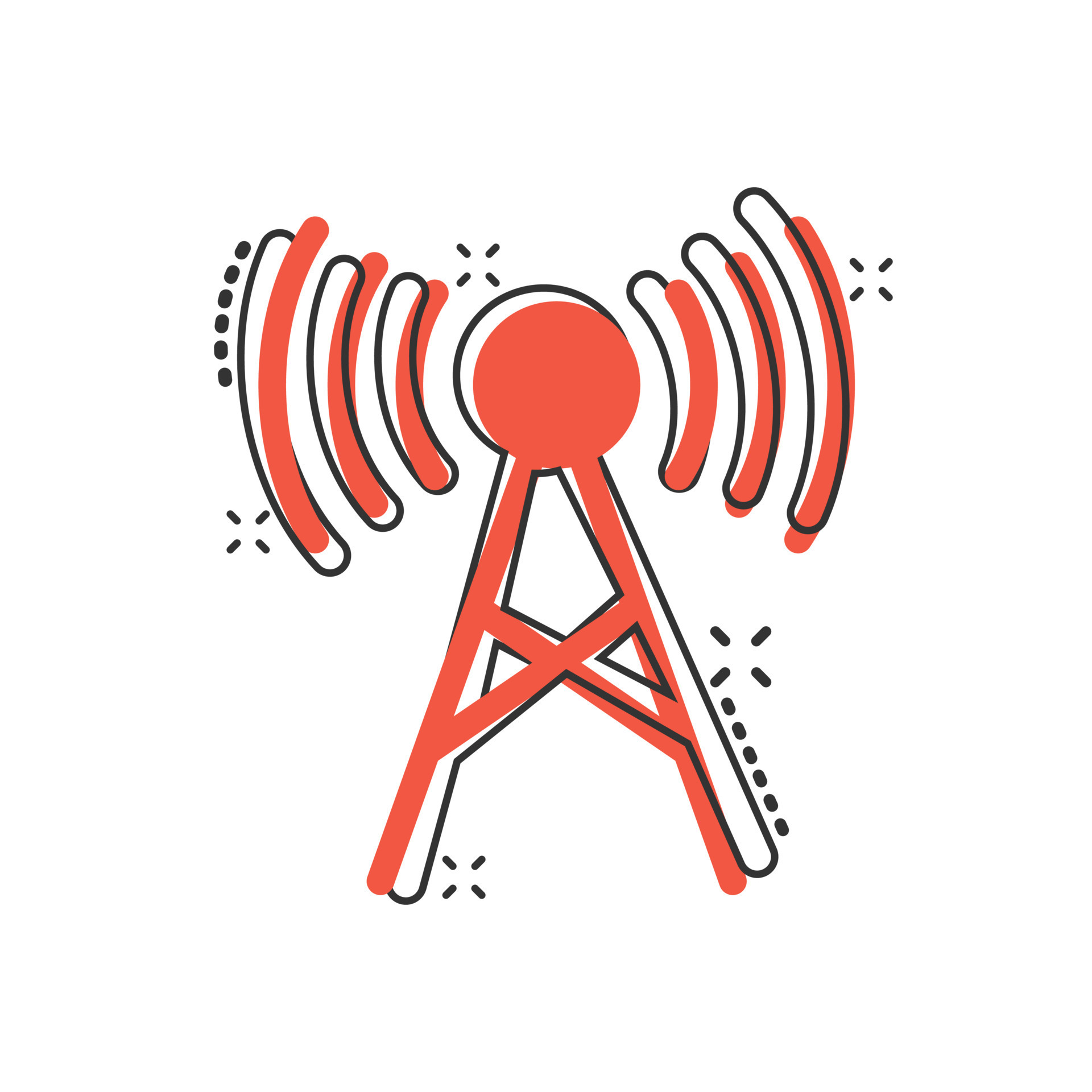 Antenna tower icon in comic style. Broadcasting cartoon vector