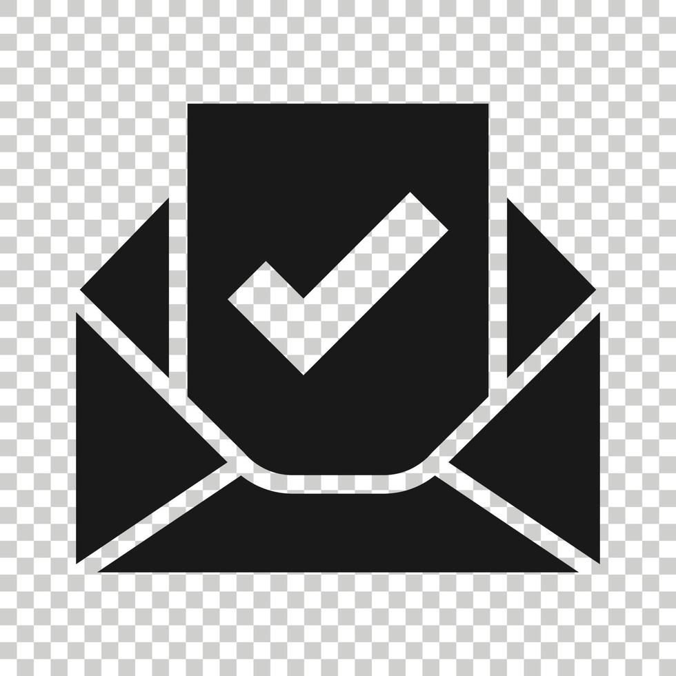 Envelope with confirmed document icon in flat style. Verify vector illustration on white isolated background. Receive business concept.