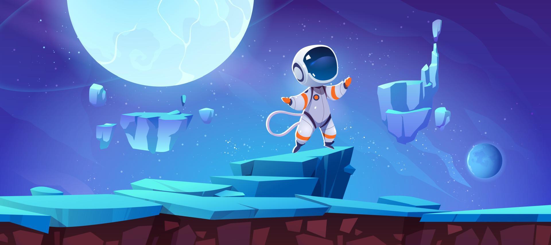 Game ground platform with spaceman on alien planet vector