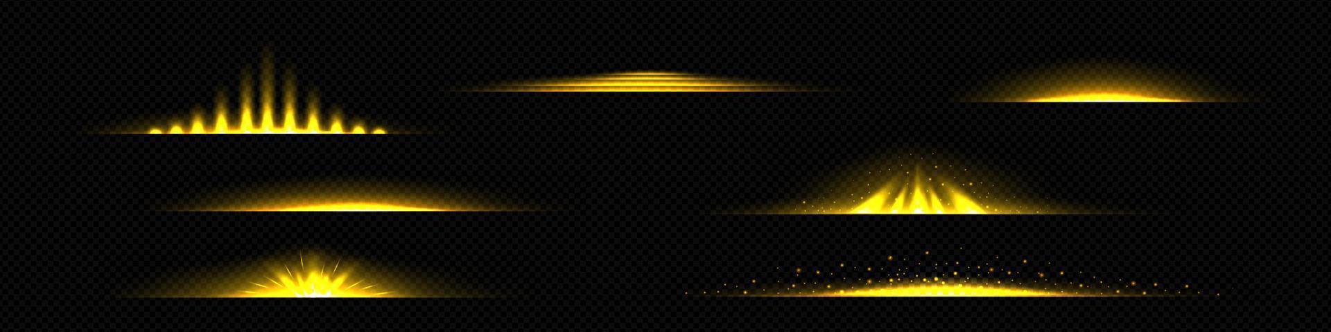 Light dividers, gold sunshine, glow effect lines vector