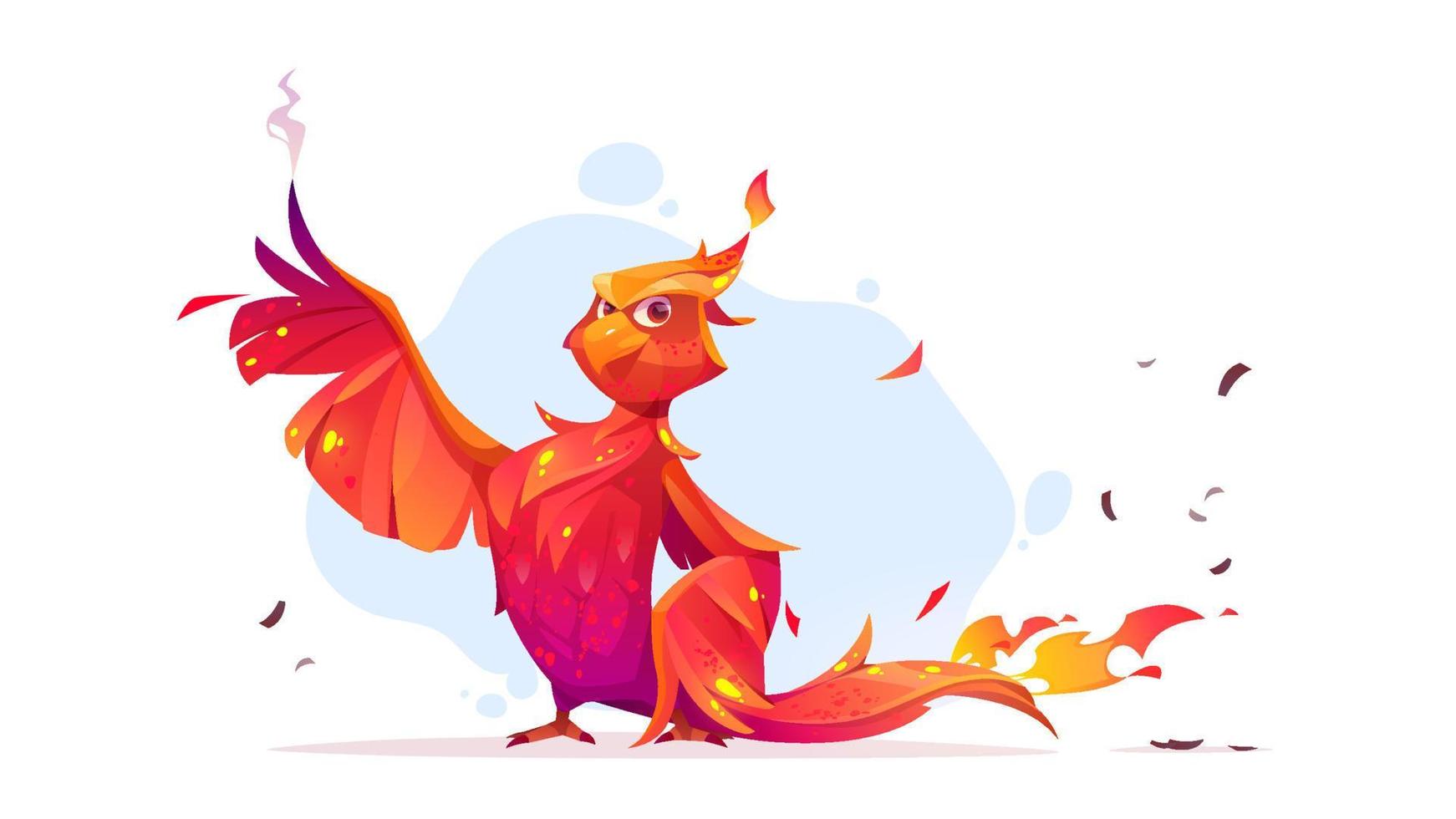 Phoenix or fenix fire bird cartoon character. vector