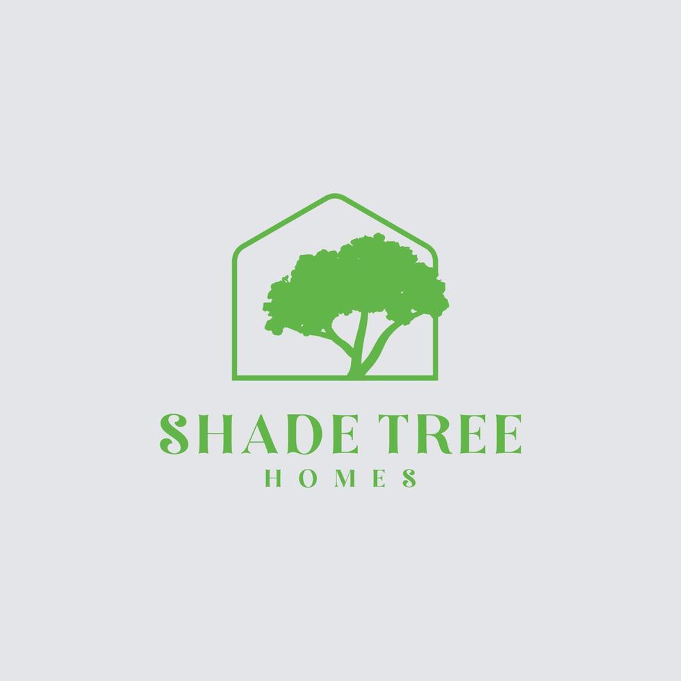 Tree house logo design. Vector illustration of abstract tree branch inside the house