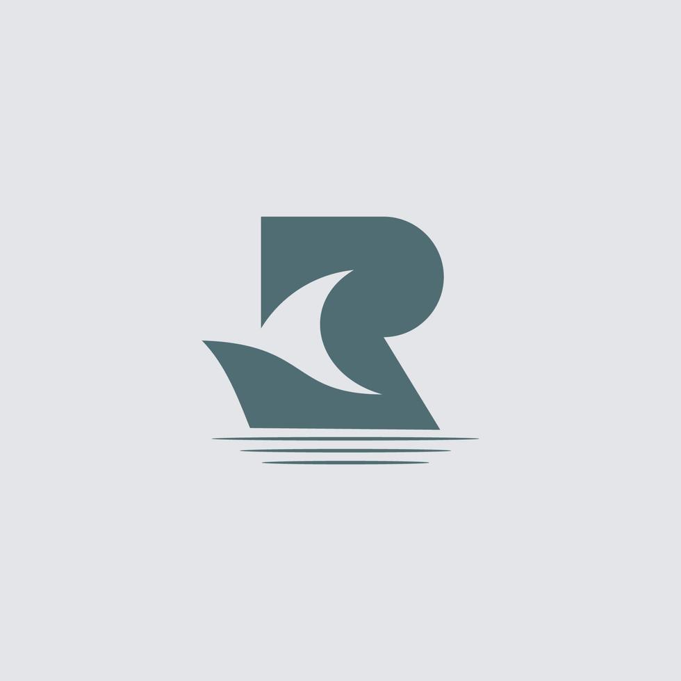 Letter R Whale Tail Logo Vector Template. Whale Tail Concept On Sea Water Element