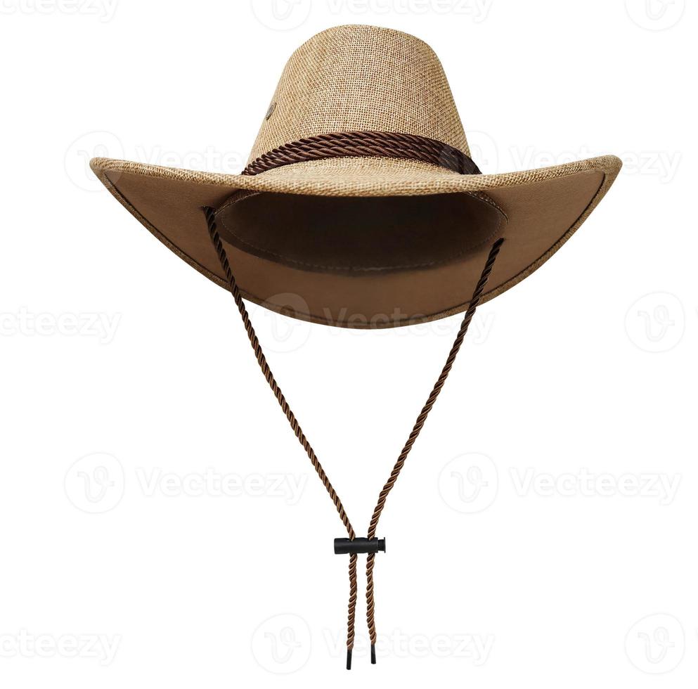 Cowboy style hat with string isolated on white background photo