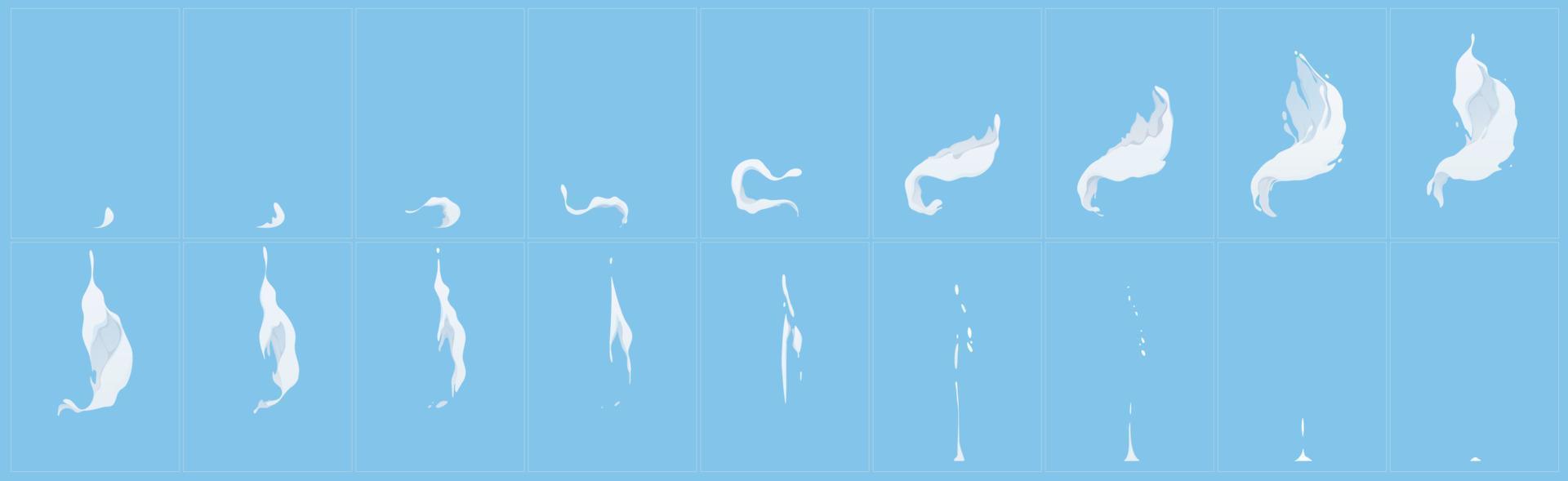 Milk splash animation, sprite, liquid splatters vector