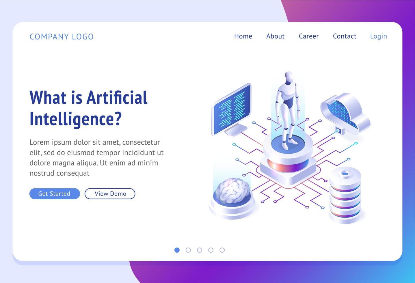 ai, página de inicio isométrica de inteligencia artificial vector