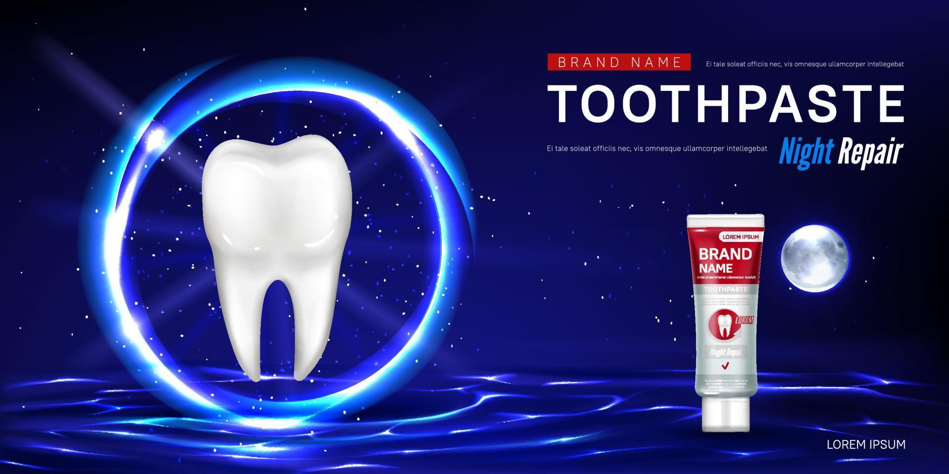 cartel de promoción de pasta de dientes para reparación nocturna vector