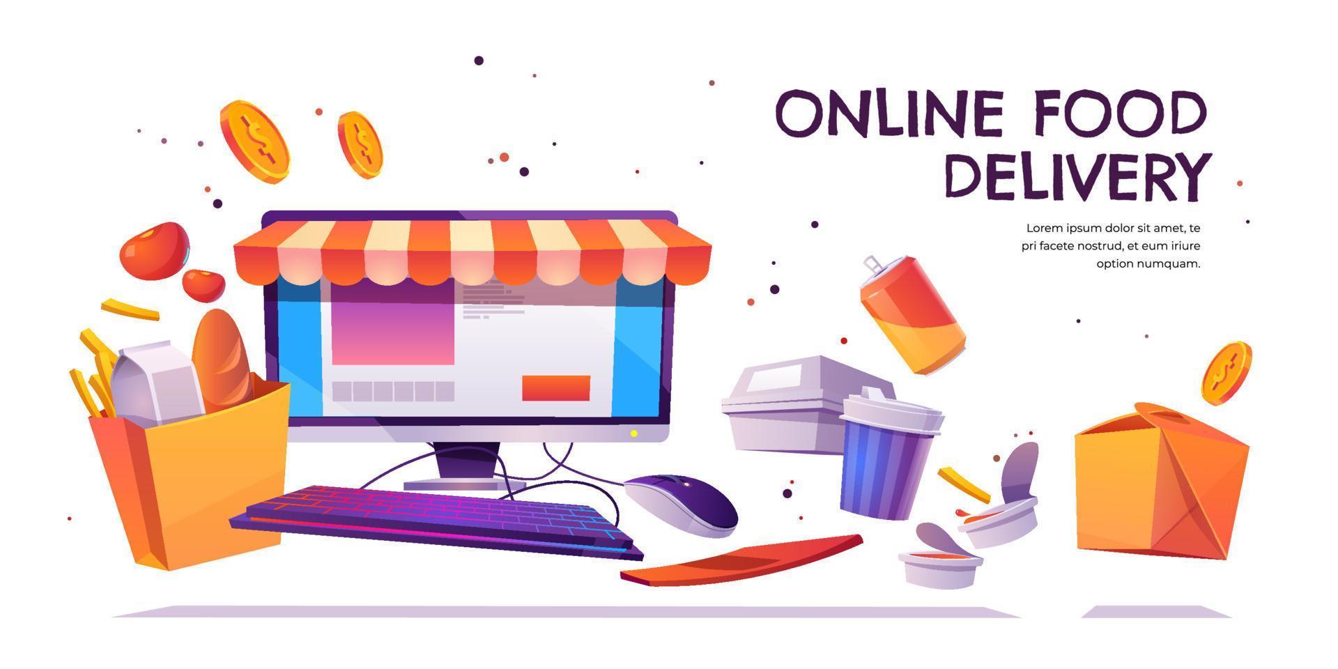 Online food delivery, grocery order service banner vector