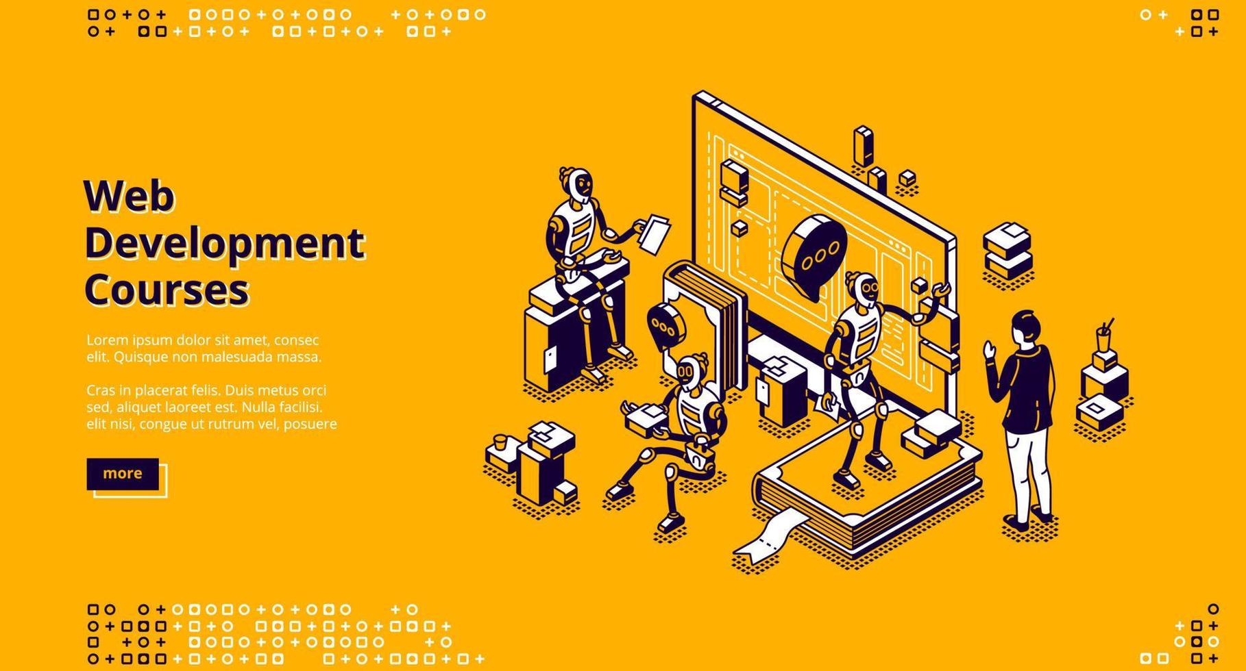 Web development courses isometric landing page vector