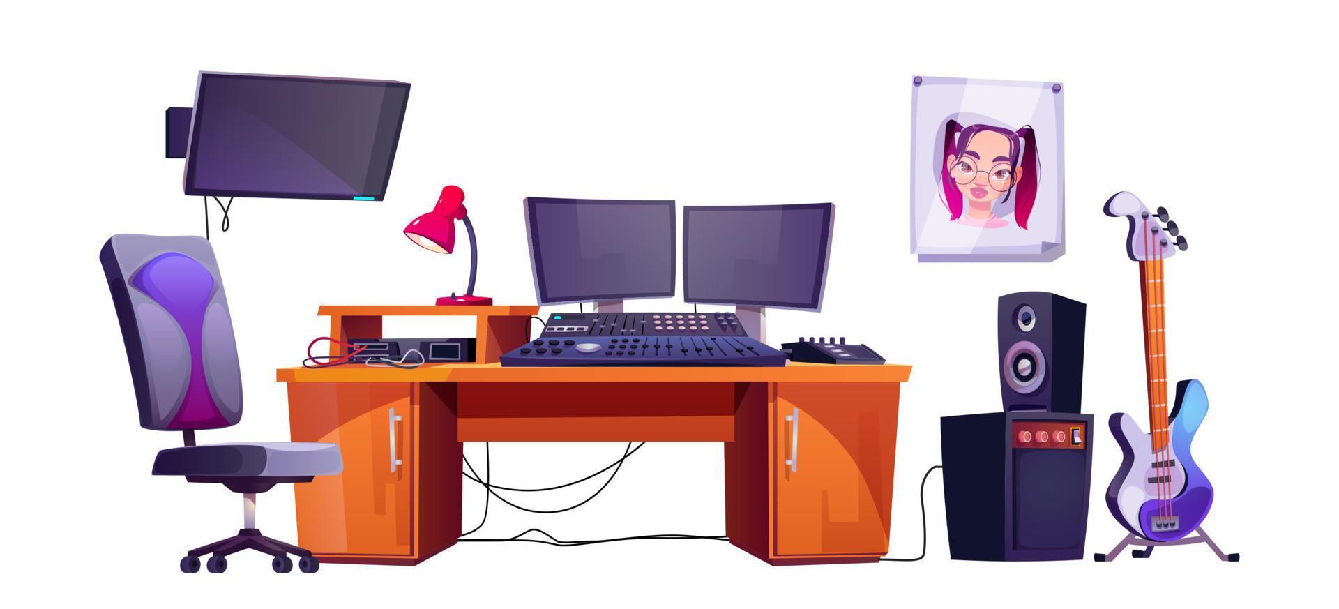 Music studio room equipment set, record producer vector