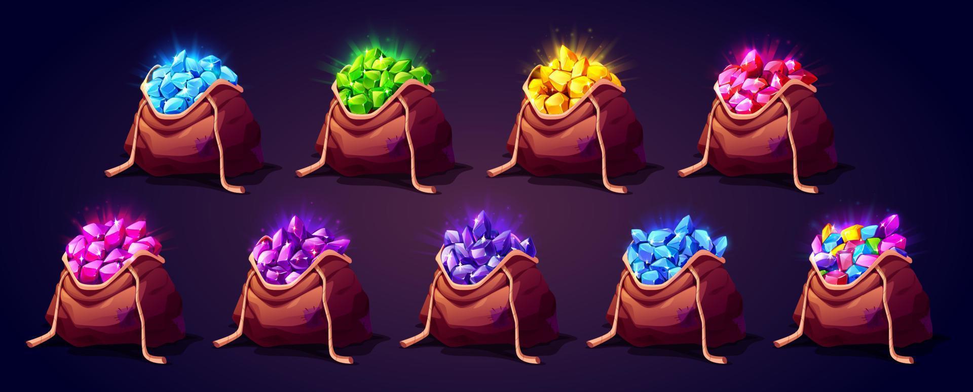 Gem stones in sacks game props icons trophy bundle vector