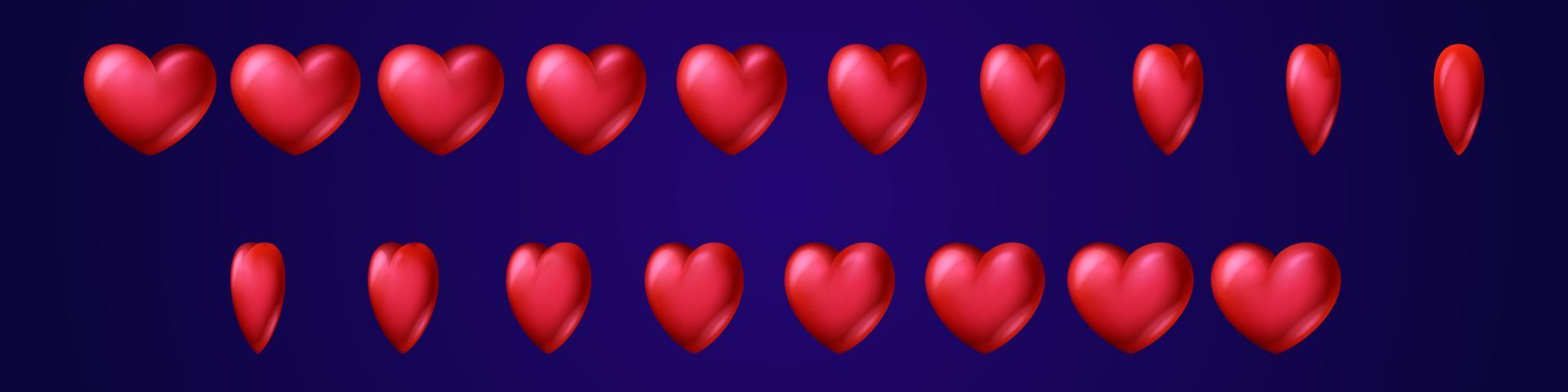 Red heart turn around game animation sprite sheet vector