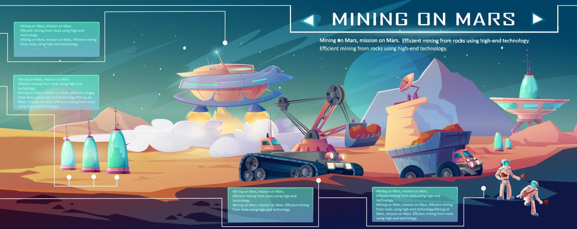 Mining on Mars infographics. Planet colonization vector