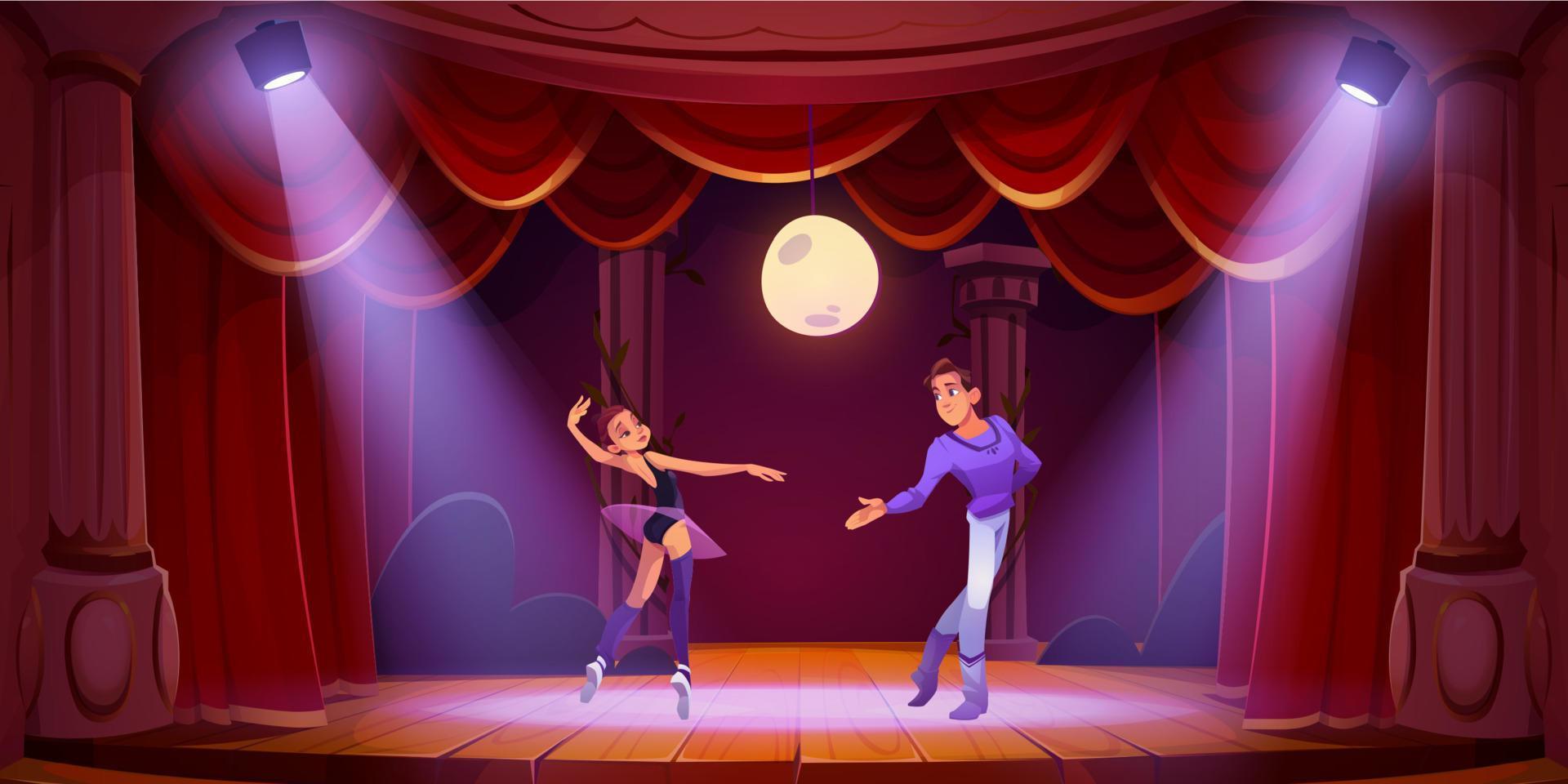 Theater stage with ballet dancers couple vector
