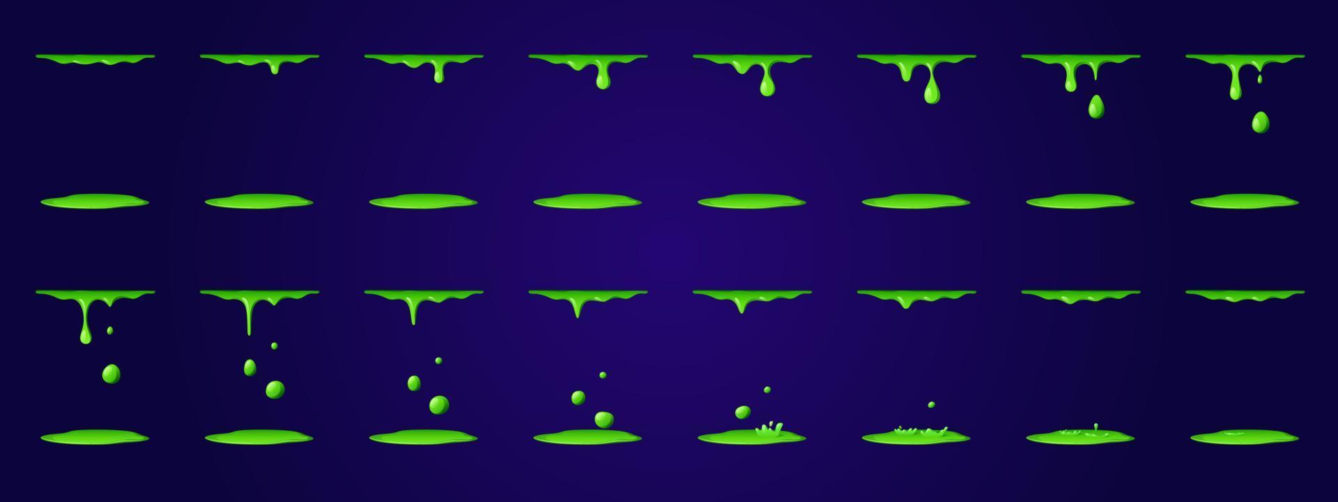 Liquid slime, green poison animation, dripping goo vector