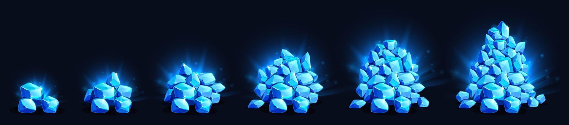 Gemstone crystals growing pile game assets set vector