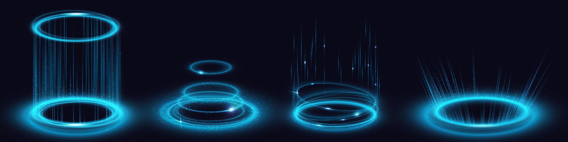 Magic portals, blue light hologram effect, vortex vector