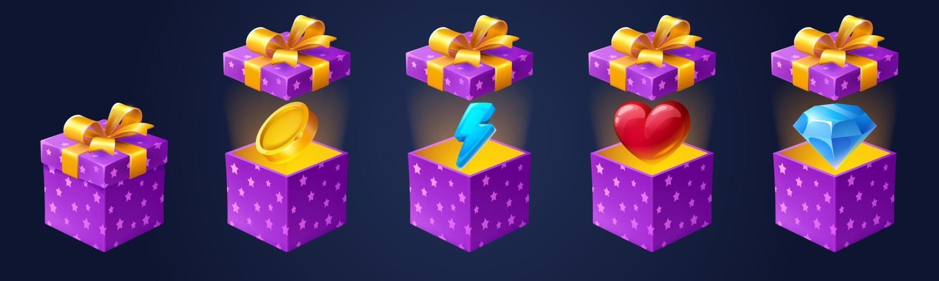 Game gift boxes with bonus and gamer rewards set vector