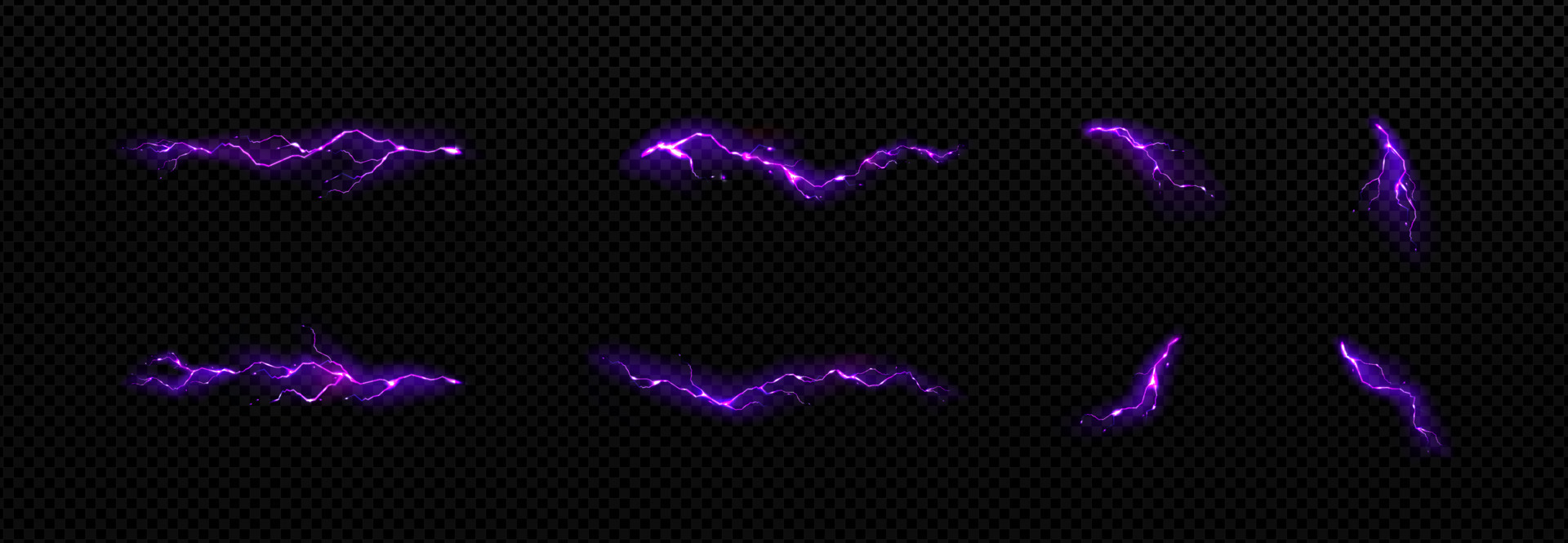 Lightning, electric purple thunderbolt strikes set 16914530 Vector Art