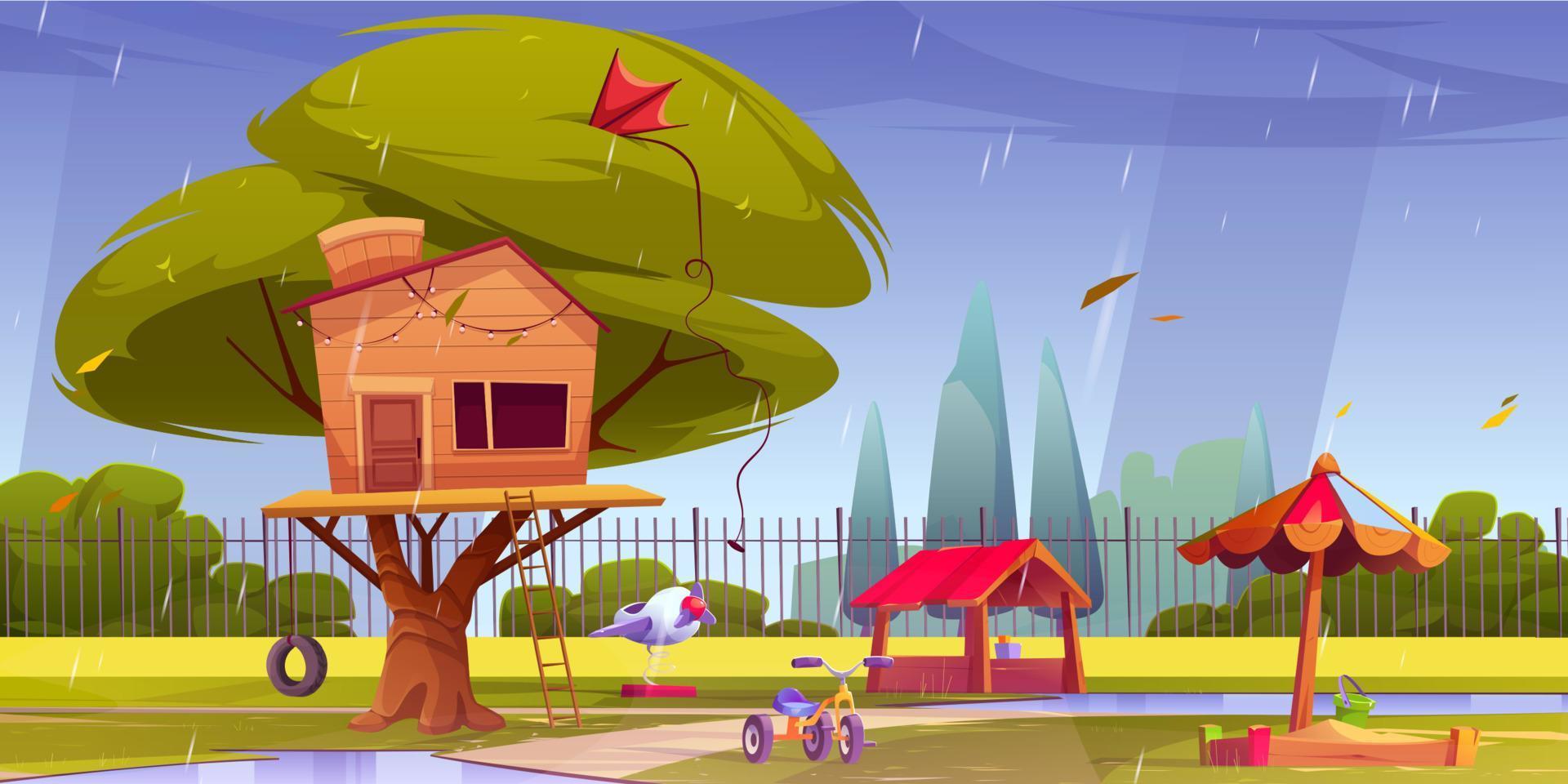 Childrens playground in rainy weather vector