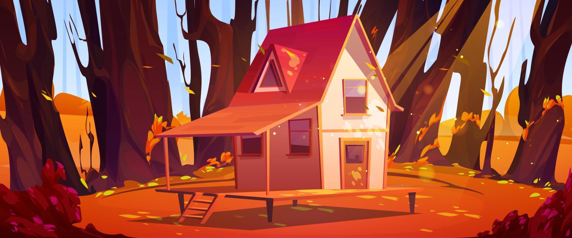 paisaje de bosque de otoño con casa rural en glade vector